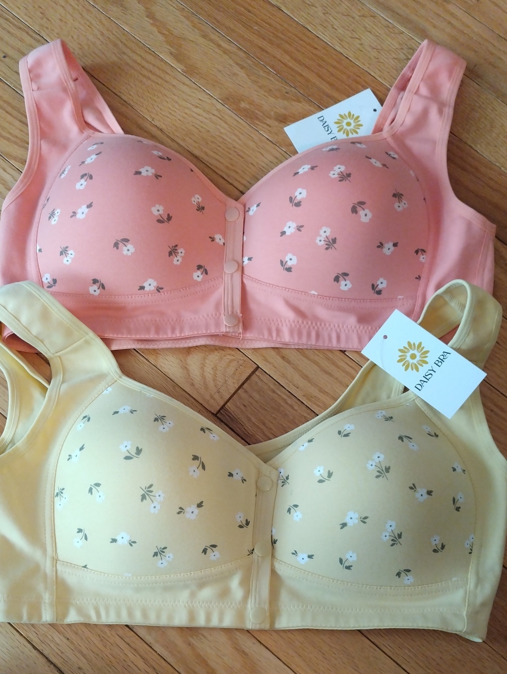 Daisy Floral Front-Closure Non-Wired Bras in Peach and Yellow